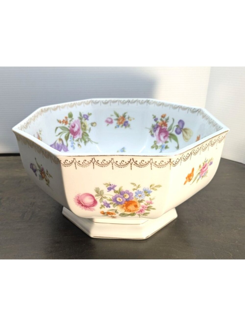 Vintage Rosenthal Selb Bavaria Porcelain Octagonal Bowl Floral Gold Detailing